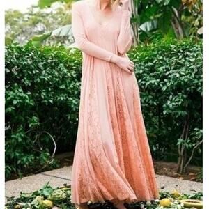 We Are HAH (Hot As Hell) Mama C Long Sleeve Copper Rose Sheer Lace Maxi Dress